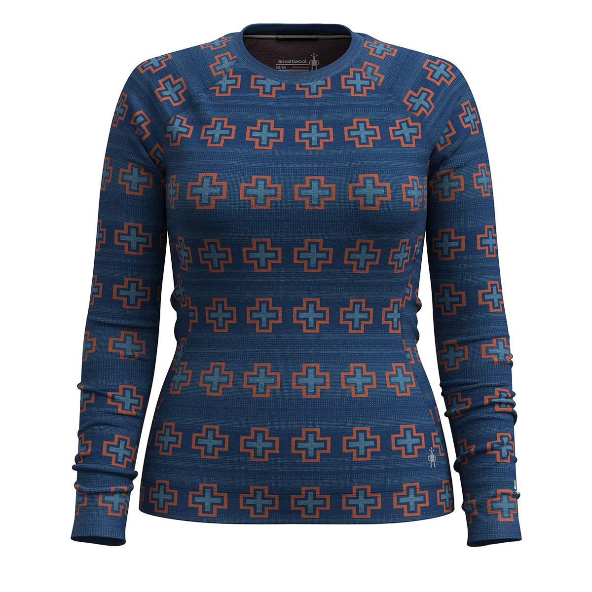 Smartwool Classic Thermal Merino Base Layer Crew Top Women's in Deep Navy Paths Crossed